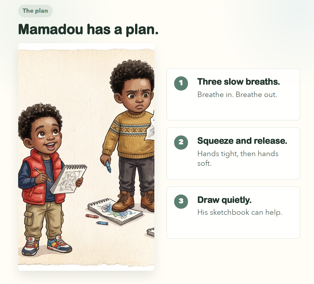 Mamadou shown in four calming poses